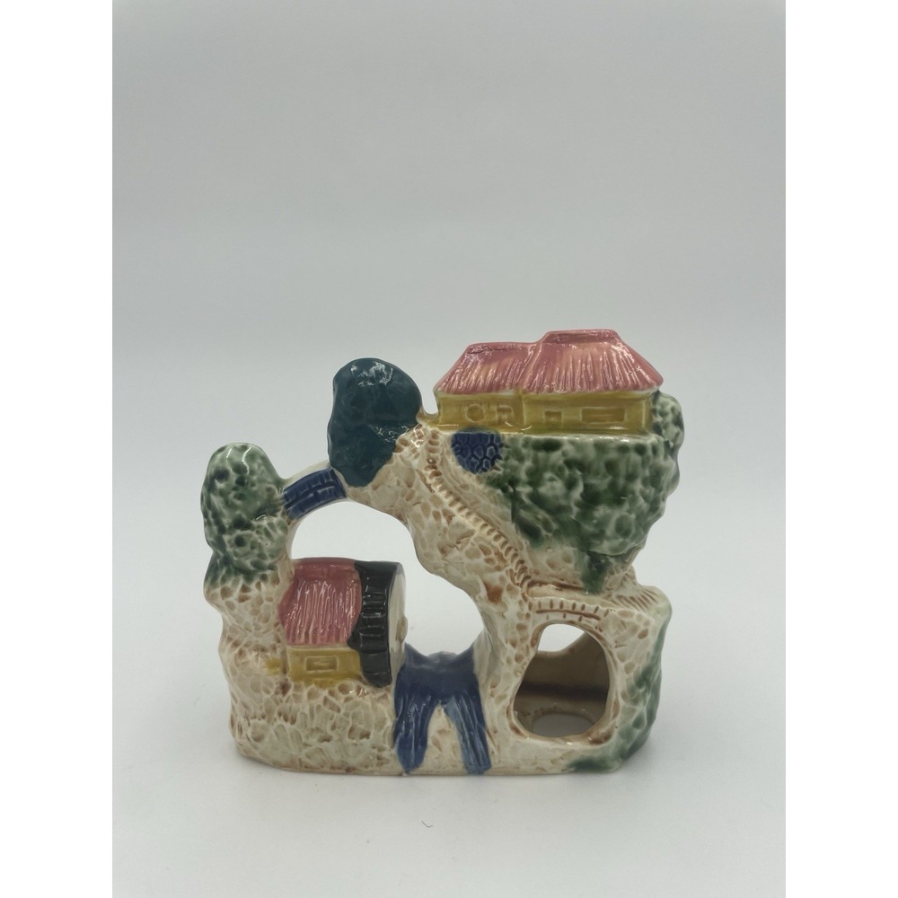 Vtg Aquarium Fishbowl Ceramic Swim Through Japanese River Pagoda 4x4"